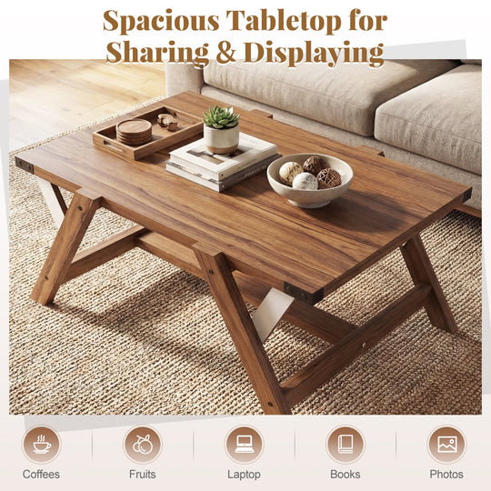 Farmhouse Center Table with Decorative Nailhead Accents for Living Room
