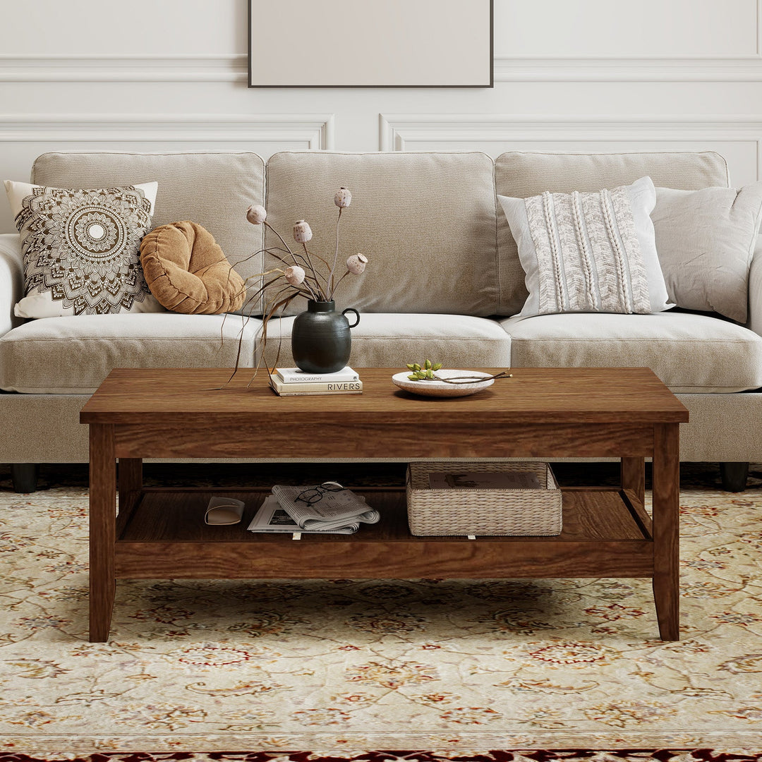 Farmhouse Coffee Table Rustic Cocktail Center Table with Thickened Tabletop