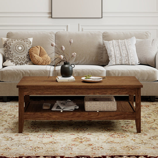 Farmhouse Coffee Table Rustic Cocktail Center Table with Thickened Tabletop