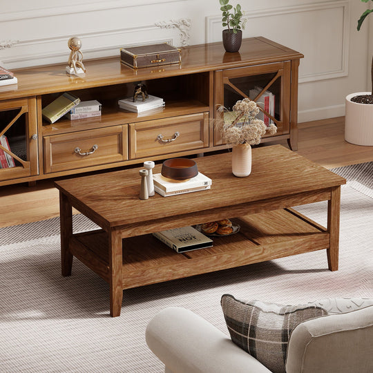 Farmhouse Coffee Table Rustic Cocktail Center Table with Thickened Tabletop
