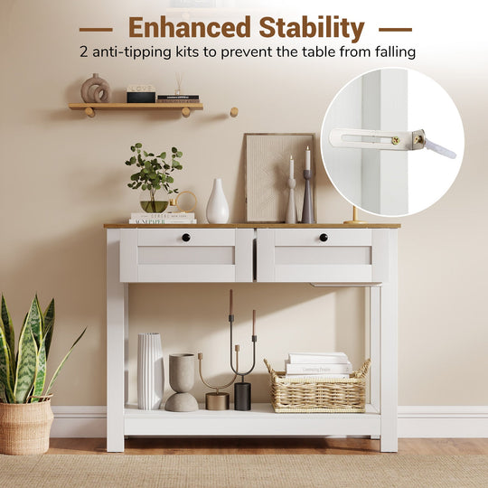 Farmhouse Console Table with 2 Drawers 42 inch Long Narrow Entryway Table