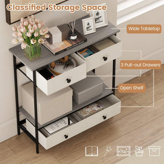 Farmhouse Console Table with Open Storage Shelf for Hallway-Gray