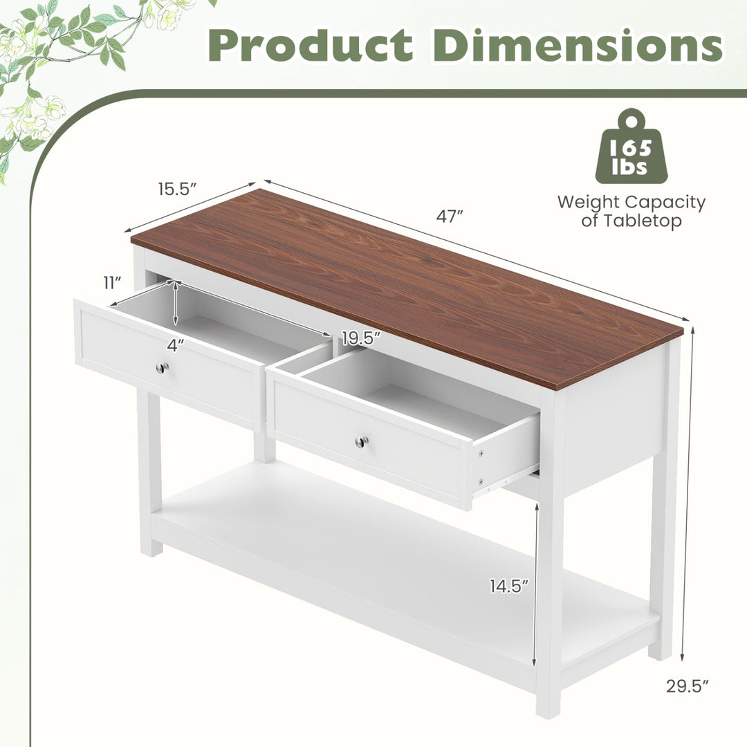Console Table with 2 Drawers and Open Storage Shelf