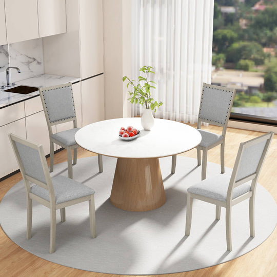 Farmhouse Dining Chair Set of 2 Fabric Upholstered Kitchen Chairs-Grey