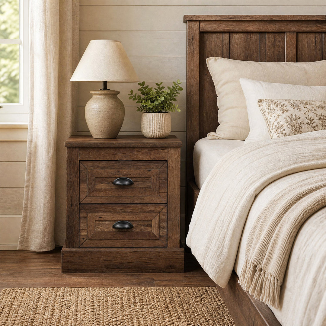 2-Drawer Nightstand with Storage - Farmhouse Brown Finish