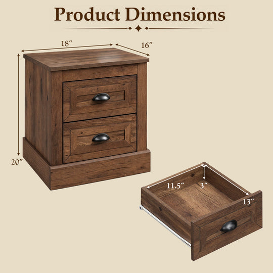 2-Drawer Nightstand with Storage - Farmhouse Brown Finish