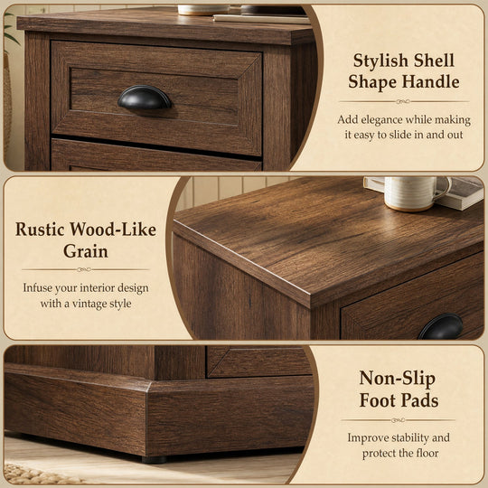 2-Drawer Nightstand with Storage - Farmhouse Brown Finish