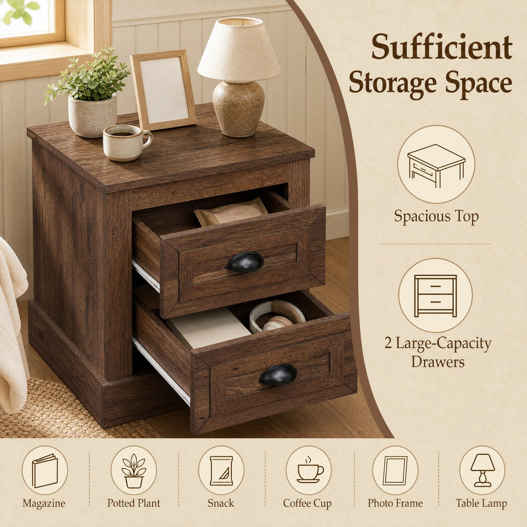2-Drawer Nightstand with Storage - Farmhouse Brown Finish