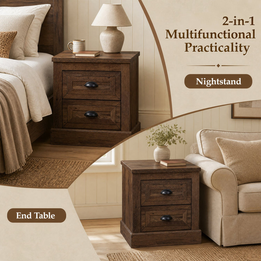 2-Drawer Nightstand with Storage - Farmhouse Brown Finish