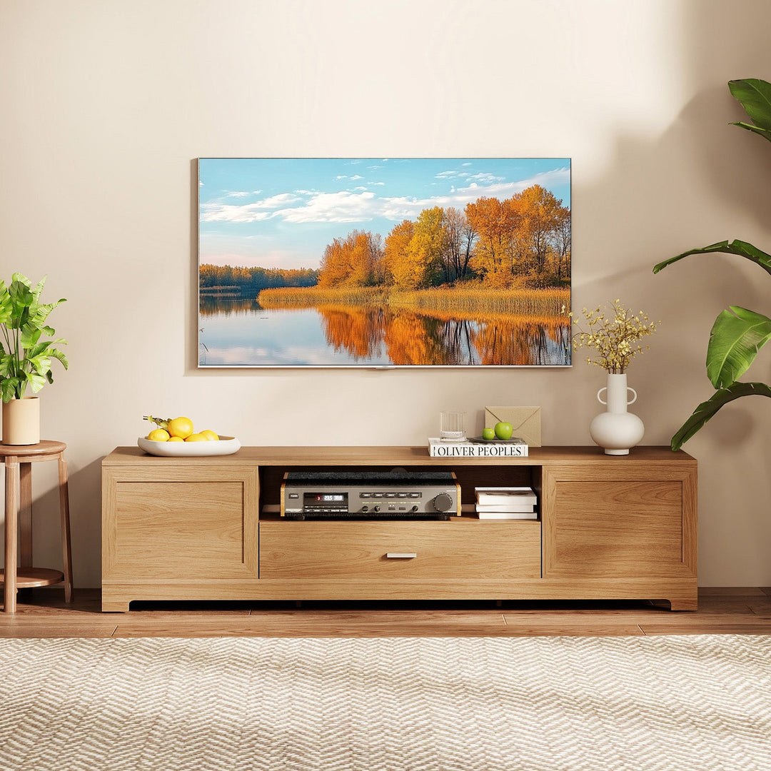 Farmhouse Rustic TV Stand for TVs up to 80"-Natural