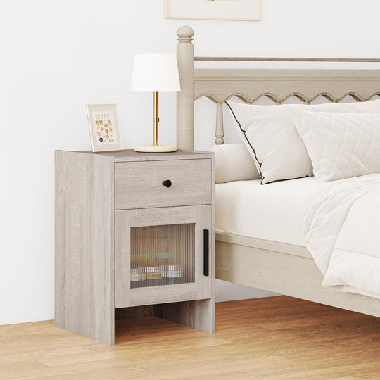 Nightstand with Drawer and Cabinet-Antique Brush White