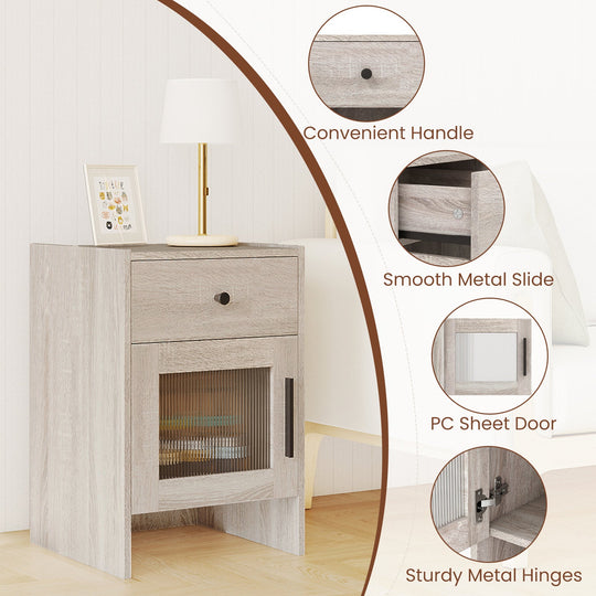 Nightstand with Drawer and Cabinet-Antique Brush White