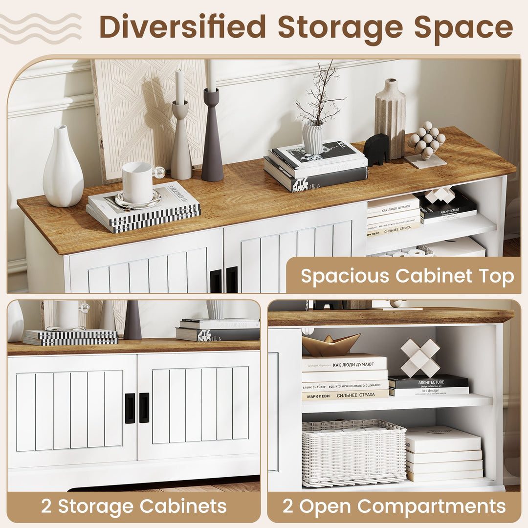 Farmhouse TV Stand for TVs up to 65 Inch with Sliding Doors and Storage Cabinets-White