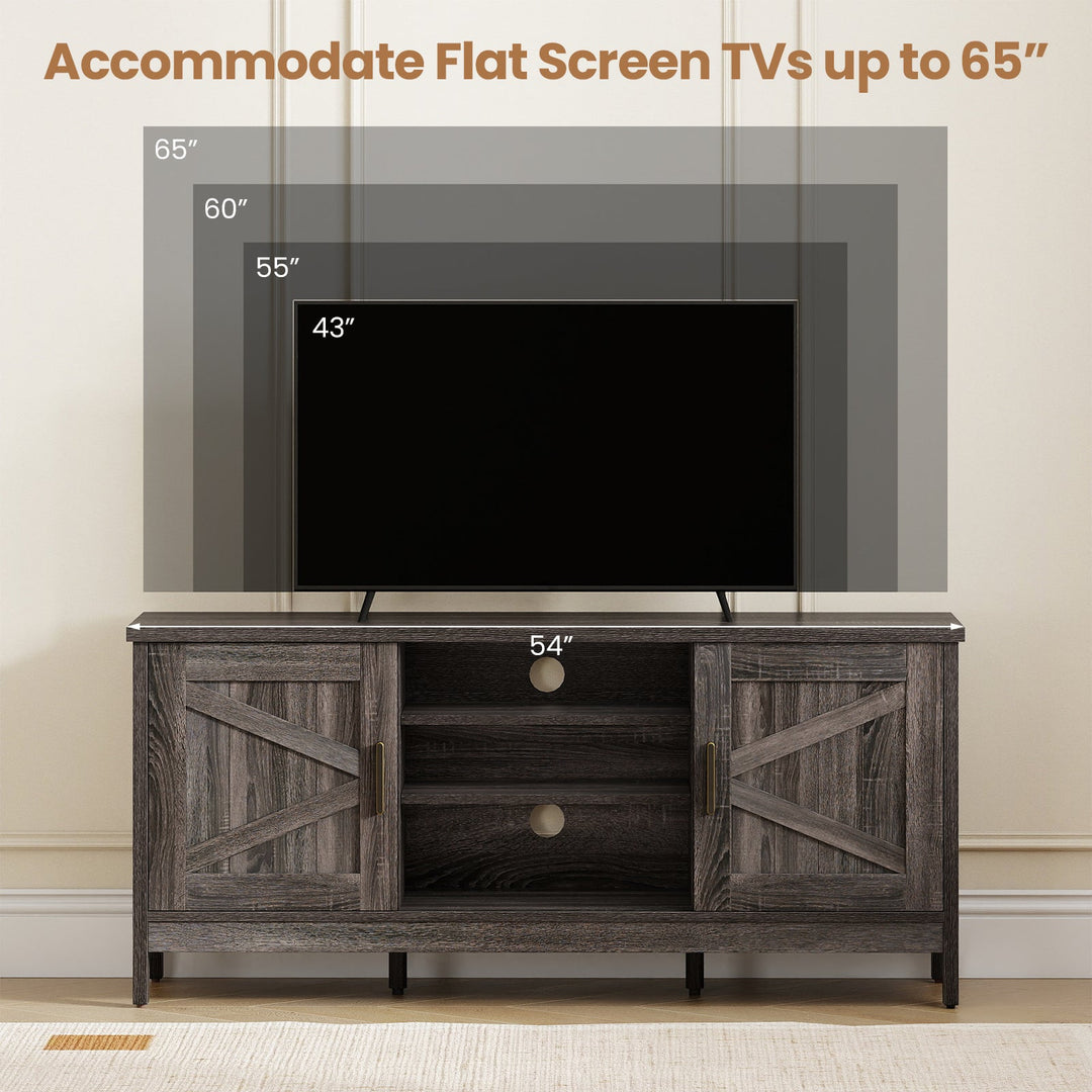Farmhouse TV Stand for TVs up to 65 Inch Entertainment Center with 2 Storage Cabinets-Gray