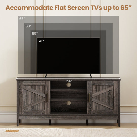 Farmhouse TV Stand for TVs up to 65 Inch Entertainment Center with 2 Storage Cabinets-Gray