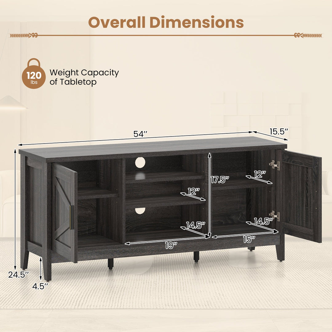 Farmhouse TV Stand for TVs up to 65 Inch Entertainment Center with 2 Storage Cabinets-Gray