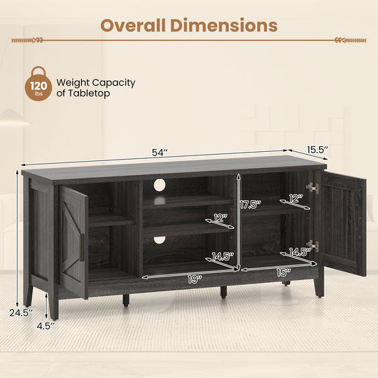 Farmhouse TV Stand for TVs up to 65 Inch Entertainment Center with 2 Storage Cabinets-Gray