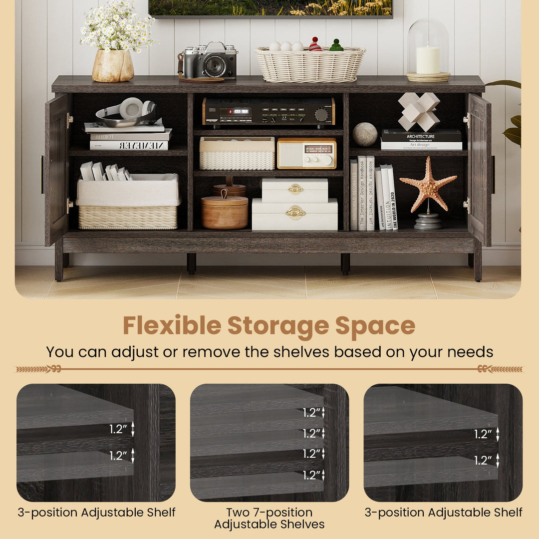 Farmhouse TV Stand for TVs up to 65 Inch Entertainment Center with 2 Storage Cabinets-Gray