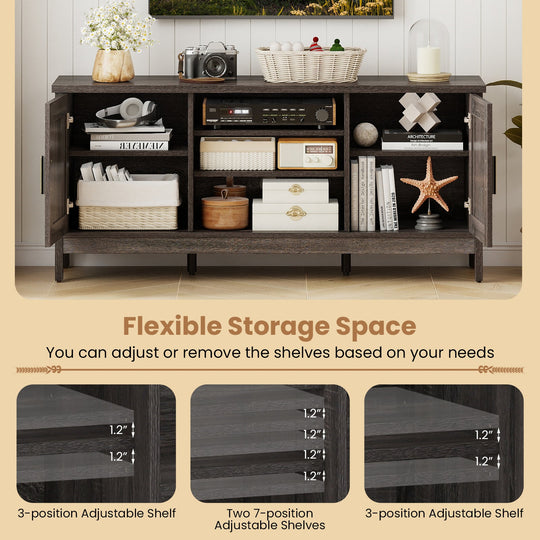 Farmhouse TV Stand for TVs up to 65 Inch Entertainment Center with 2 Storage Cabinets-Gray
