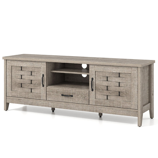 Farmhouse TV Stand for 65 Inch TVs with 2 Woven Accent Doors and 3 Adjustable Shelves