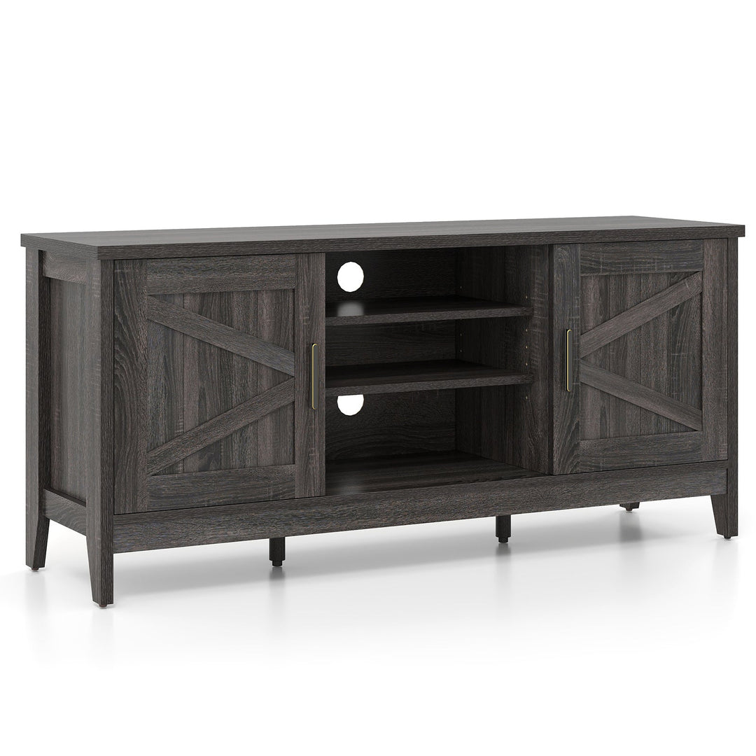 Farmhouse TV Stand for TVs up to 65 Inch Entertainment Center with 2 Storage Cabinets-Gray