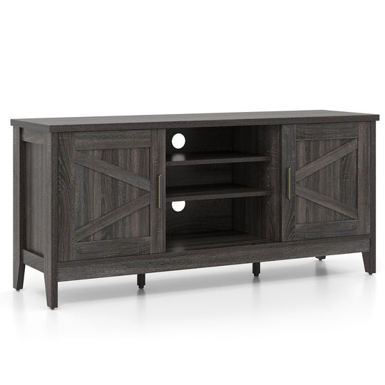 Farmhouse TV Stand for TVs up to 65 Inch Entertainment Center with 2 Storage Cabinets-Gray