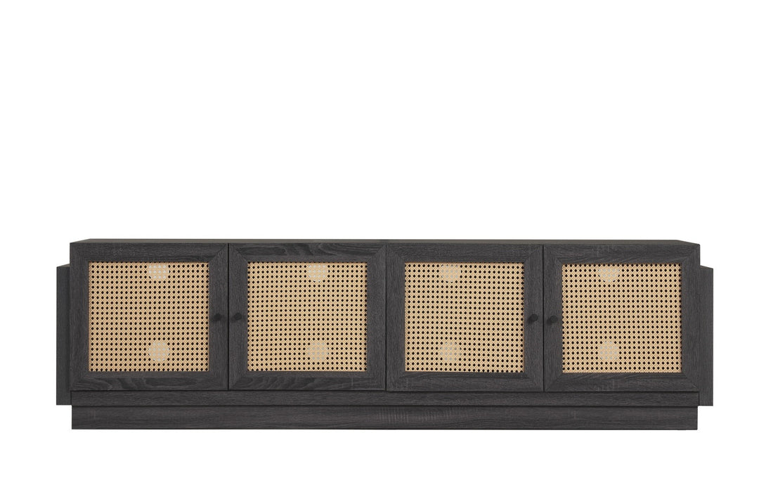 Farmhouse TV Stand for TVs up to 75" with Rattan Doors