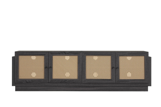 Farmhouse TV Stand for TVs up to 75" with Rattan Doors