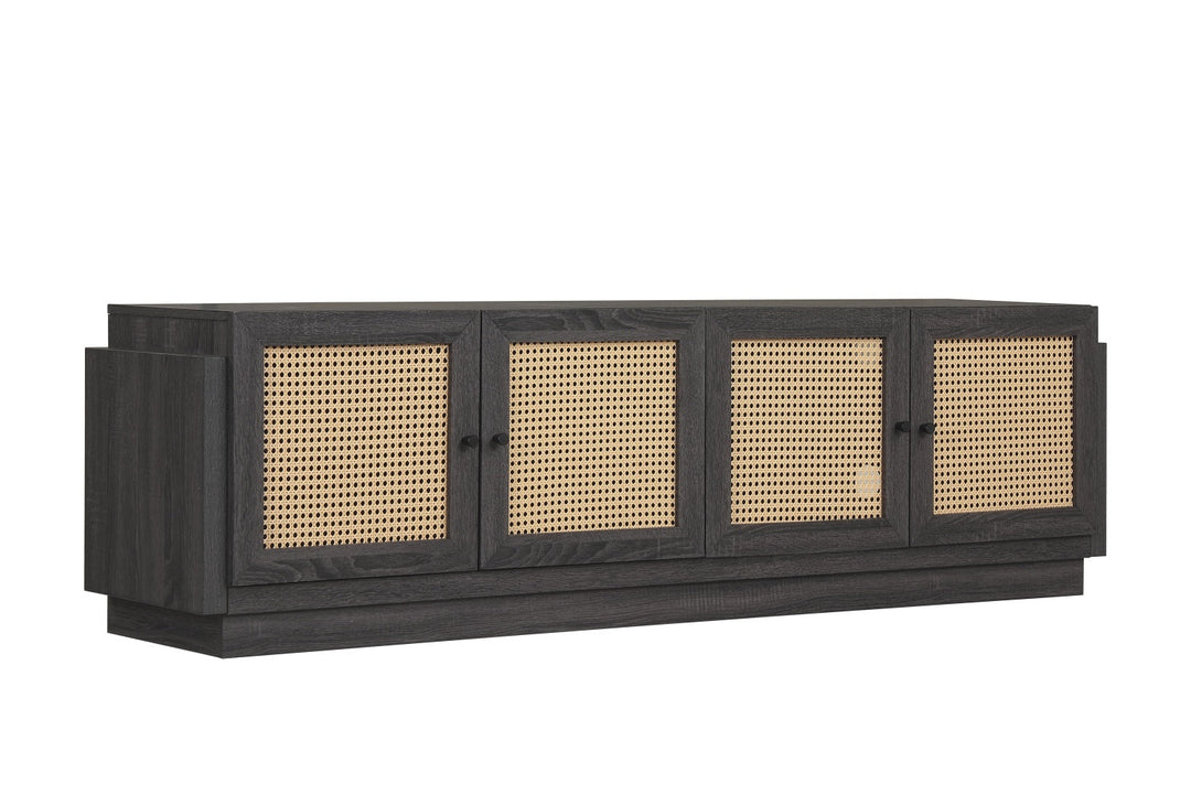 Farmhouse TV Stand for TVs up to 75" with Rattan Doors