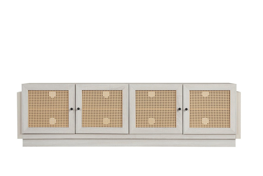 Farmhouse TV Stand for TVs up to 75" with Rattan Doors