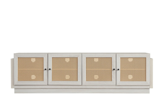 Farmhouse TV Stand for TVs up to 75" with Rattan Doors