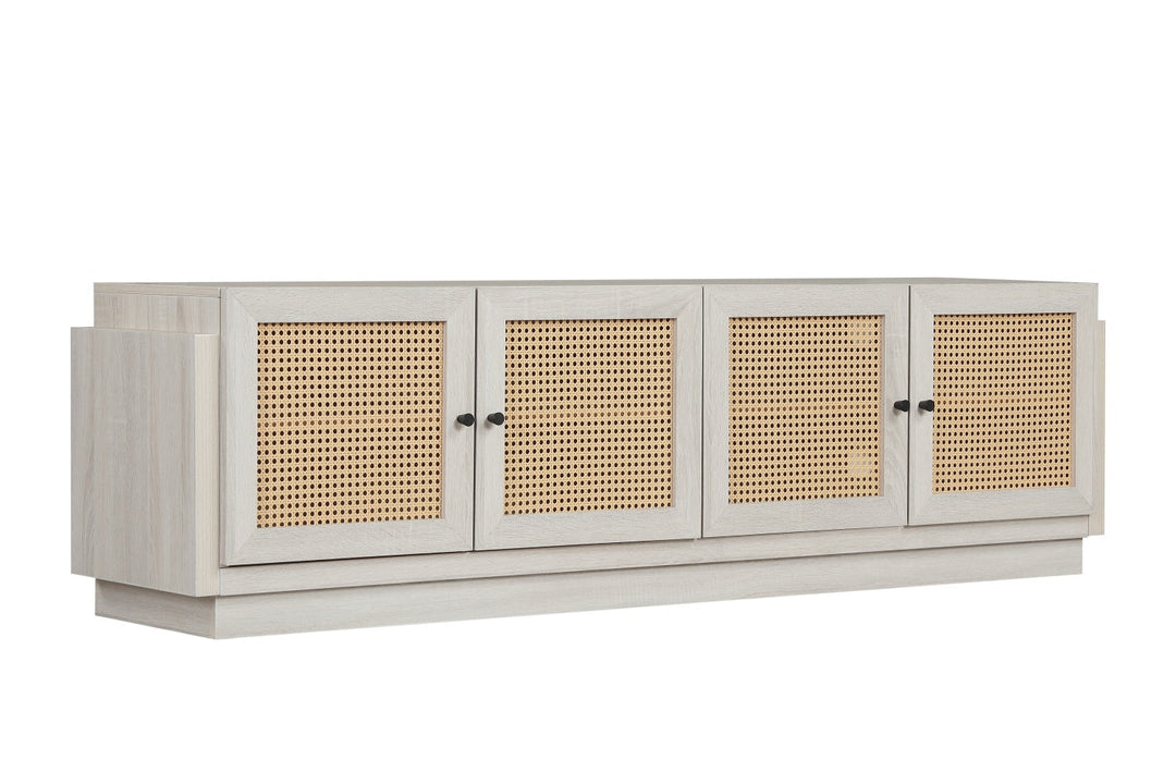 Farmhouse TV Stand for TVs up to 75" with Rattan Doors