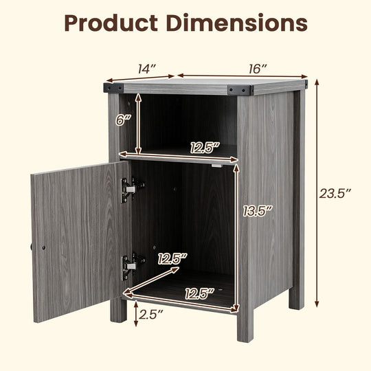 Farmhouse Wooden Nightstand with Barn Door and Storage Cabinet