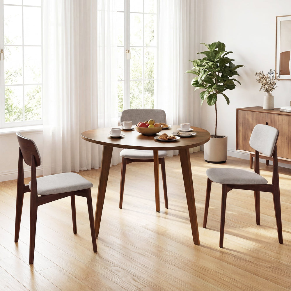 Farmhouse Wooden Round Dining Table for 4-Walnut