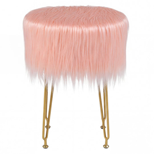 Faux Fur Vanity Stool Chair with Metal Legs for Bedroom and Living Room