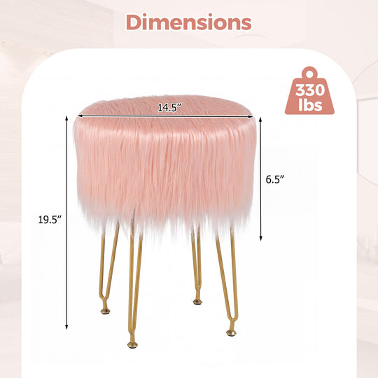 Faux Fur Vanity Stool Chair with Metal Legs for Bedroom and Living Room