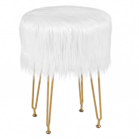 Faux Fur Vanity Stool Chair with Metal Legs for Bedroom and Living Room