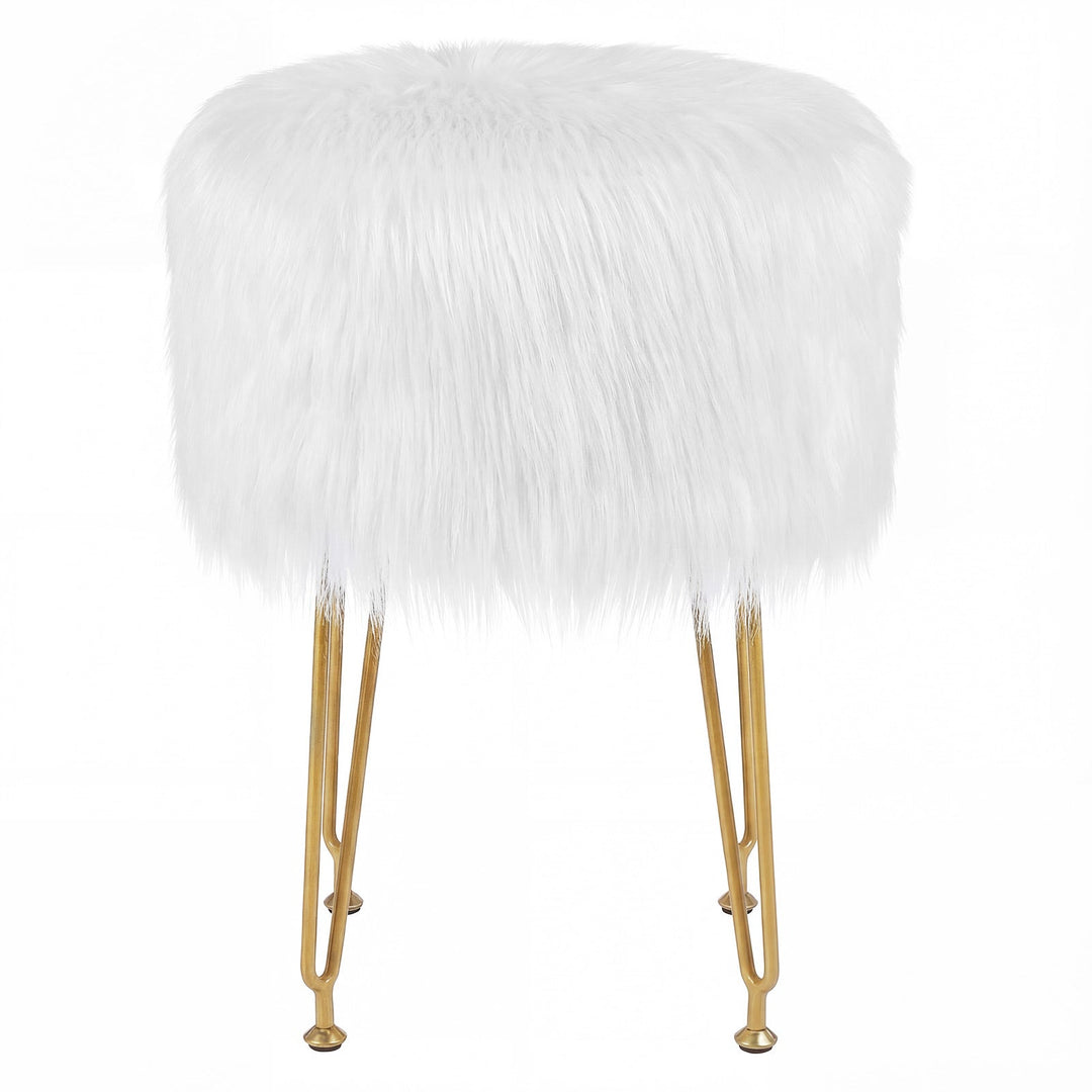 Faux Fur Vanity Stool Chair with Metal Legs for Bedroom and Living Room