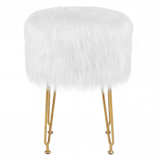 Faux Fur Vanity Stool Chair with Metal Legs for Bedroom and Living Room