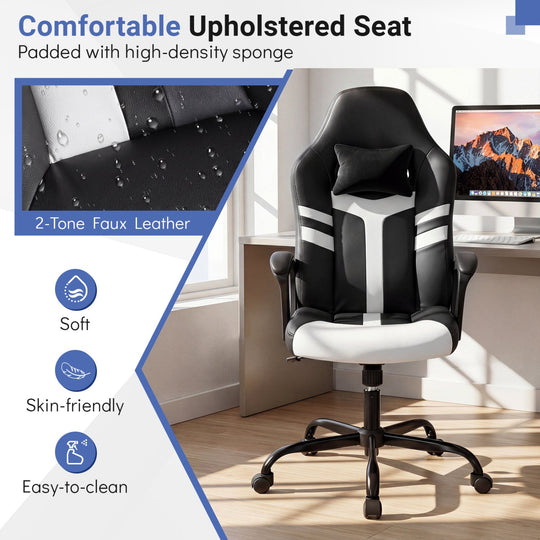 Ergonomic Gaming Chair with Removable Head Pillow & Rocking