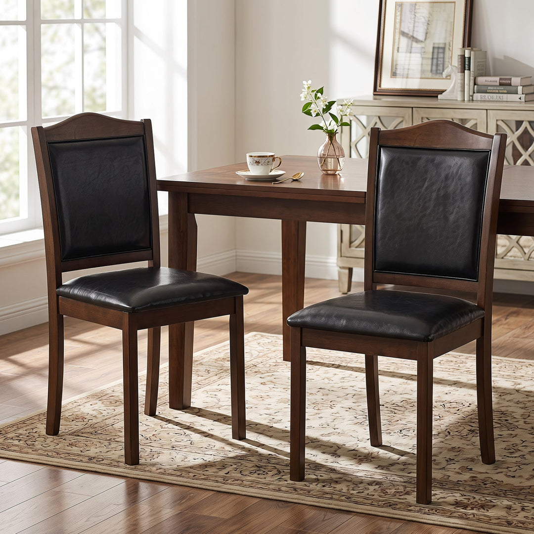 Faux Leather Dining Chairs Set of 2 - Walnut Finish