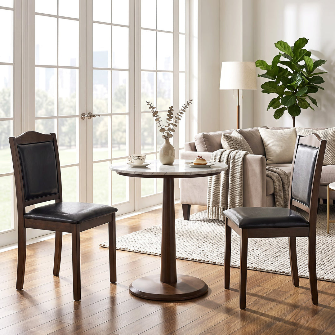 Faux Leather Dining Chairs Set of 2 - Walnut Finish