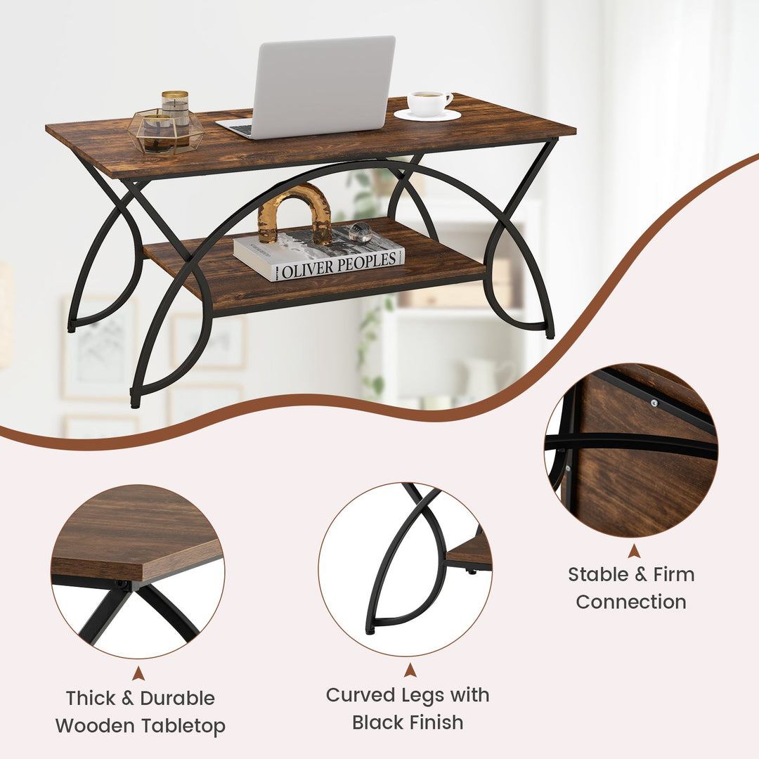 2-Tier Rectangle Coffee Table with Marble Pattern Top