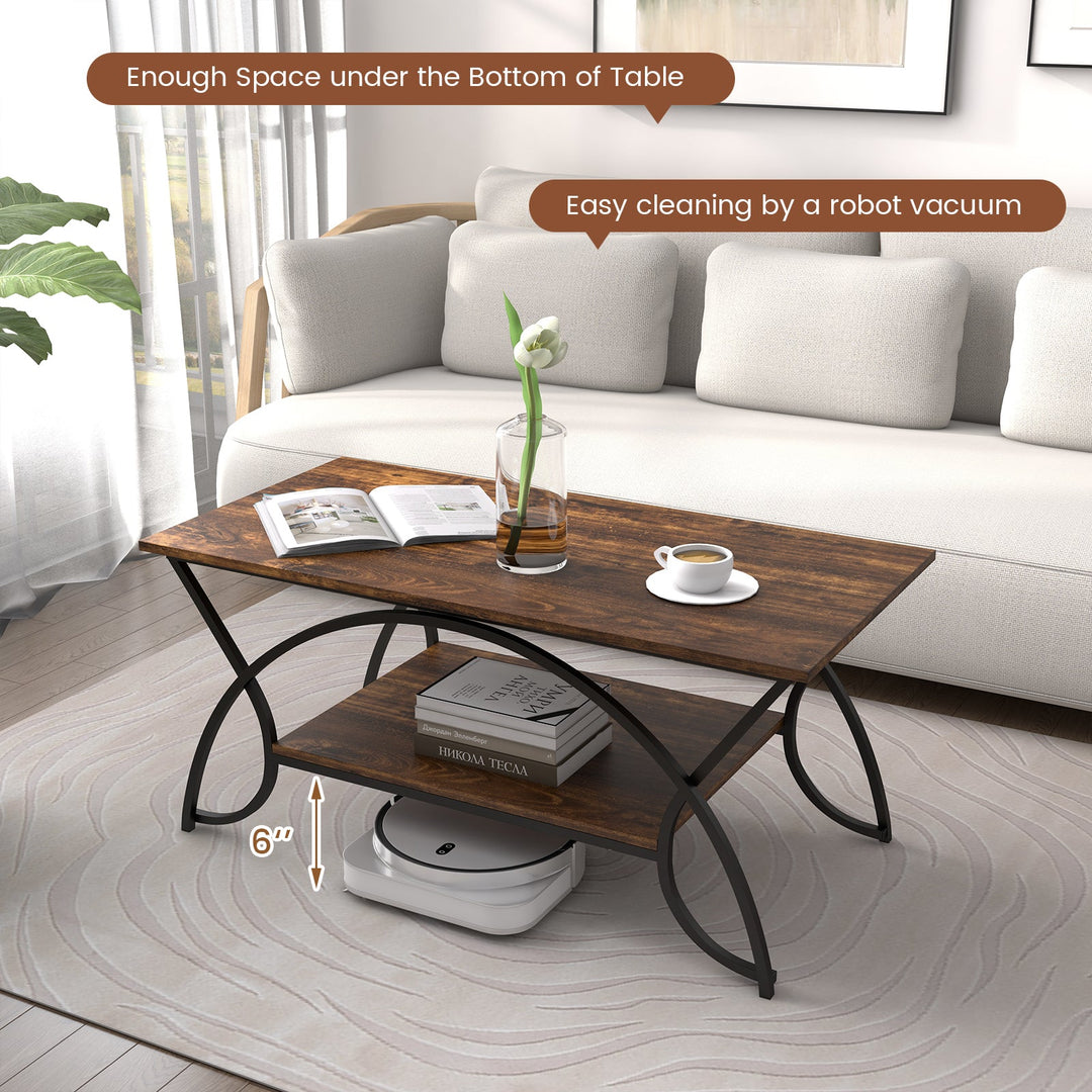 2-Tier Rectangle Coffee Table with Marble Pattern Top