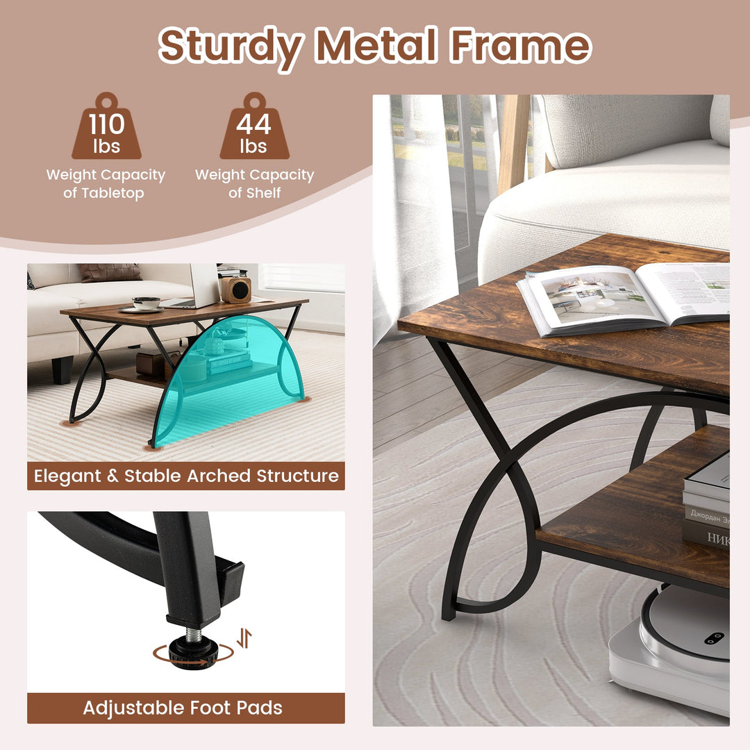 2-Tier Rectangle Coffee Table with Marble Pattern Top