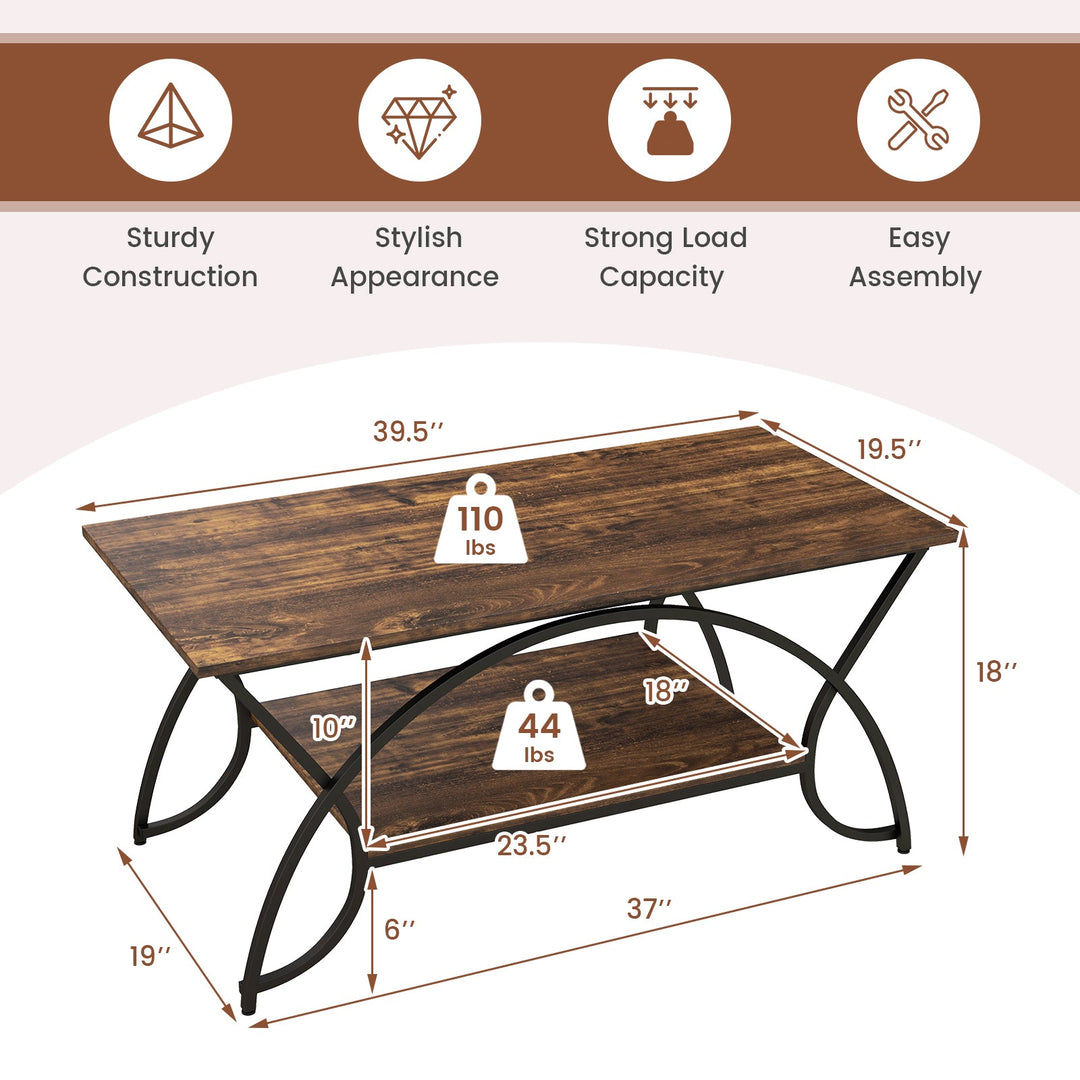 2-Tier Rectangle Coffee Table with Marble Pattern Top