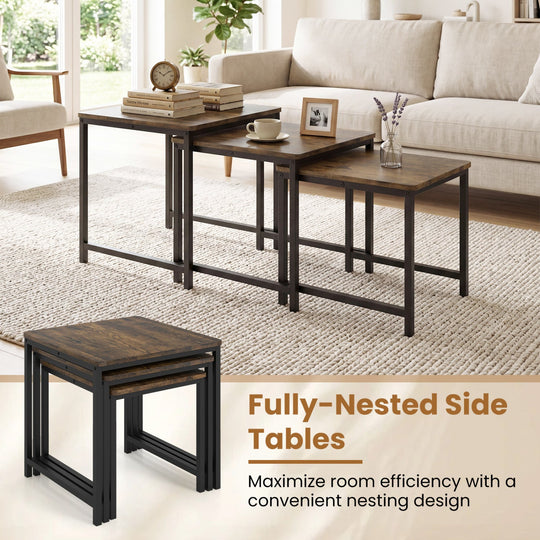 Nesting Tables Set of 3 with Faux Marble Top and Metal Frame