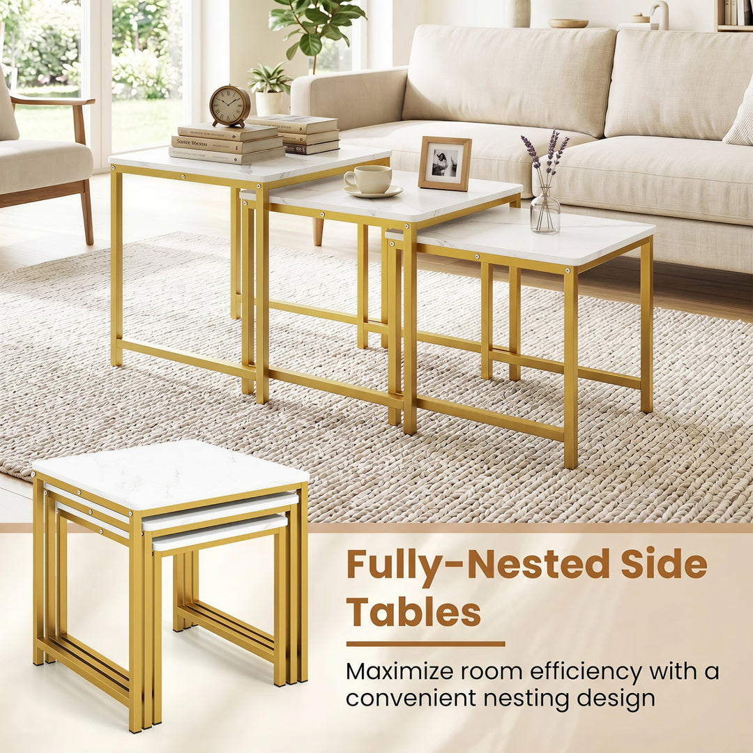Nesting Tables Set of 3 with Faux Marble Top and Metal Frame