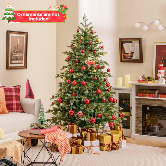 6/7/8 Feet Christmas Tree with Warm White LED Lights and Pine Cones