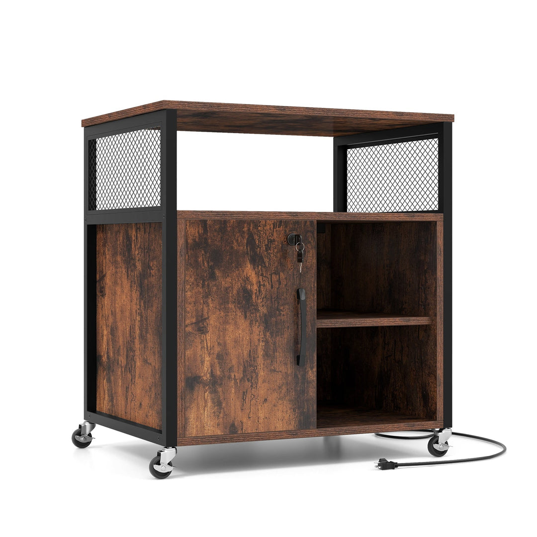 File Cabinet on Wheels with Charging Station and Cable Management Hole